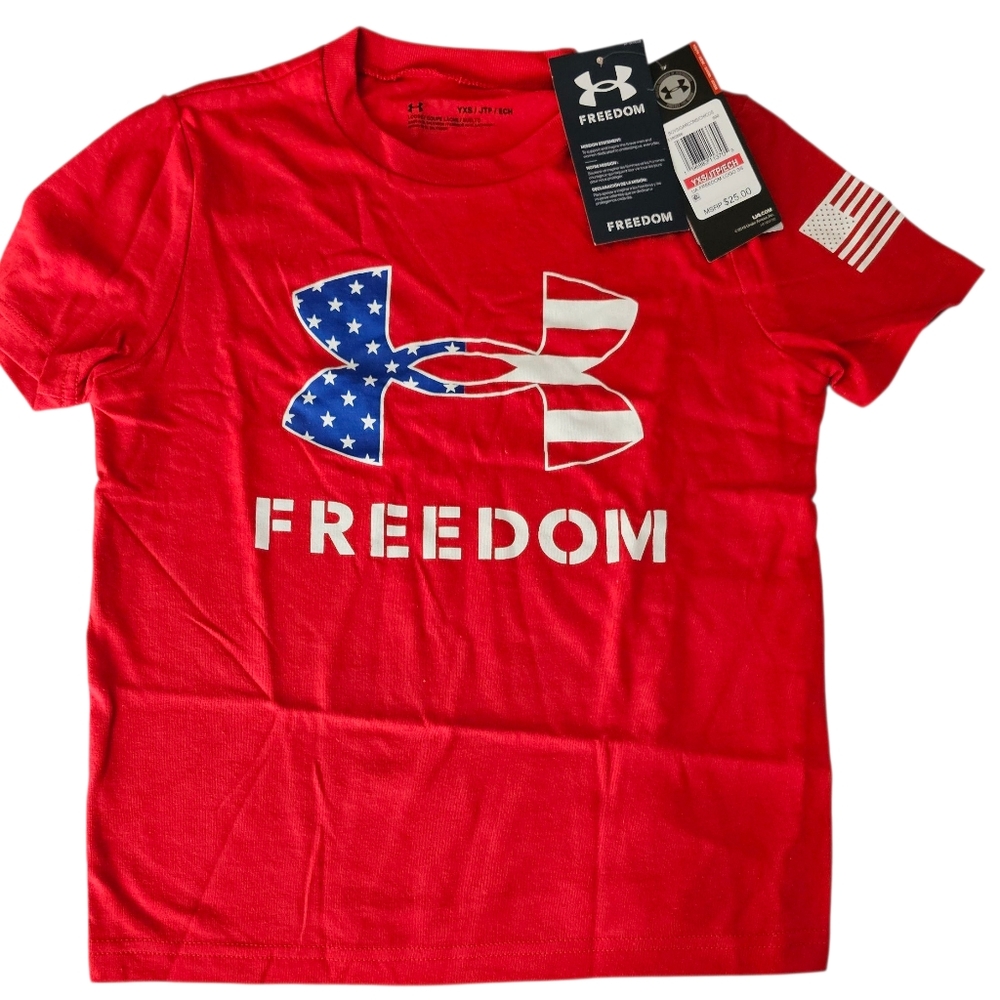 Under Armour Shirt UA Freedom Tee T-Shirt Red White Blue Patriotic Size YXS